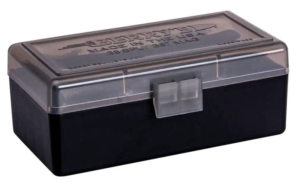 Berry's 92948 Ammo Box for 38 Special/357 Magnum - Smoke/Black Polypropylene, 50 Rounds