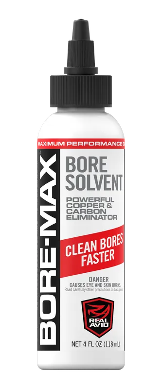 Real Avid Bore-Max Solvent: 4 oz Bottle for Carbon, Powder, Lead, and Plastic Fouling Removal