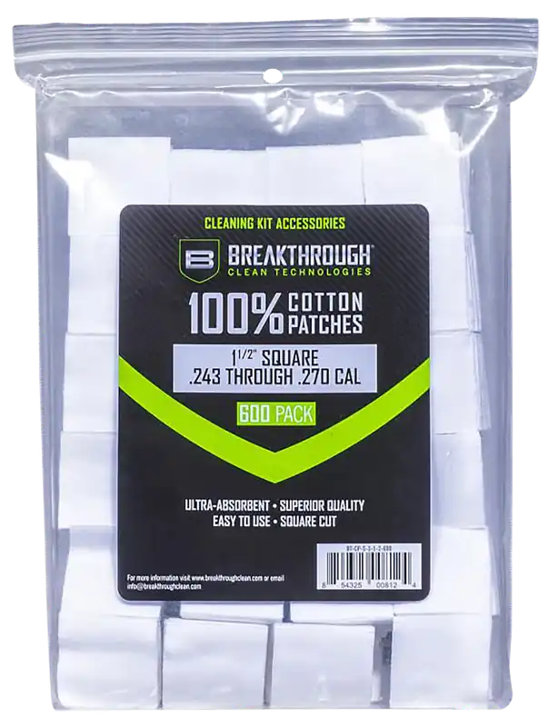 Breakthrough Clean BTCPS112600 Square Patches for 243/270 Caliber - 600 Pack
