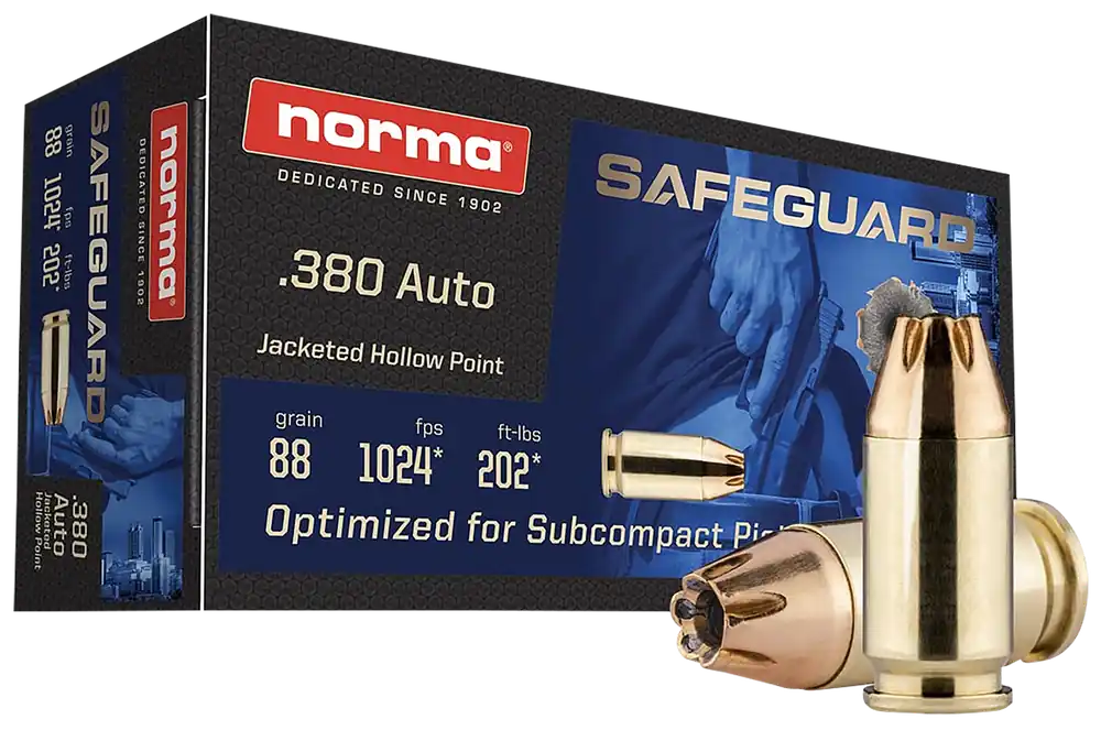 Norma Safeguard 380ACP 88gr JHP Ammo - 50 Rounds Per Box
