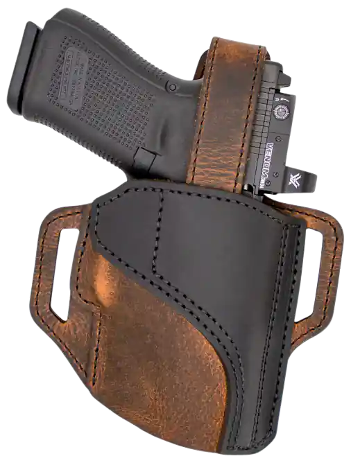 Versacarry TR32141 Trooper OWB Leather Belt Slide Holster, Size 04, Black/Gray, Right Hand