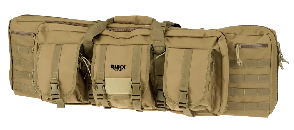 Rukx Gear 42" Tactical Double Gun Case - Water Resistant Tan with Non-Rust Zippers & Adjustable Straps