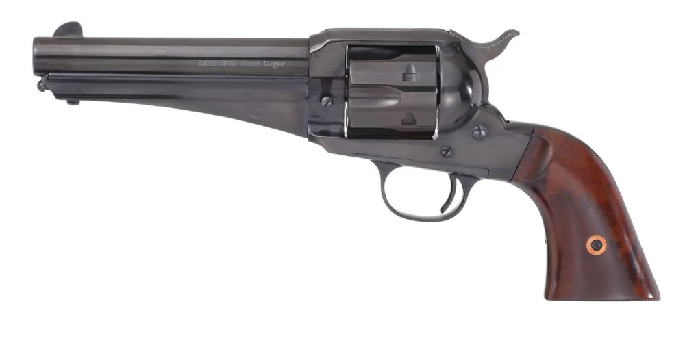 "1875 Outlaw 9mm Revolver with 5.5" Barrel - Black/Wood Finish"