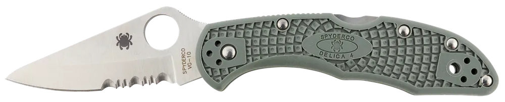 Spyderco Delica 4 Lightweight Folding Knife with Part Serrated VG-10 Blade and Foliage Green FRN Handle