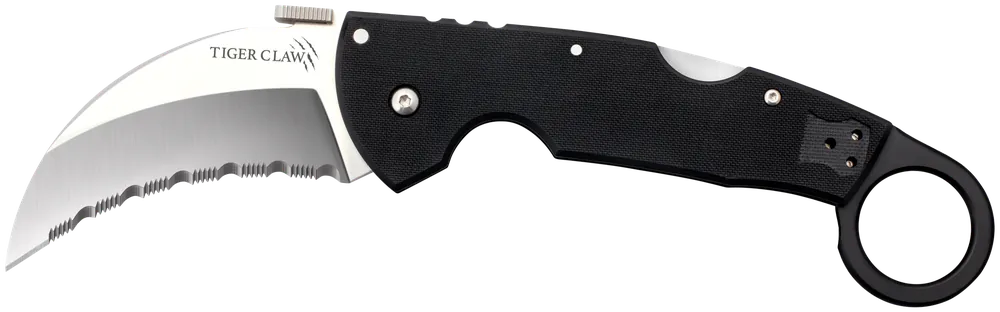 Cold Steel Tiger Claw Folding Knife with Serrated Hawkbill Blade and G10 Handle