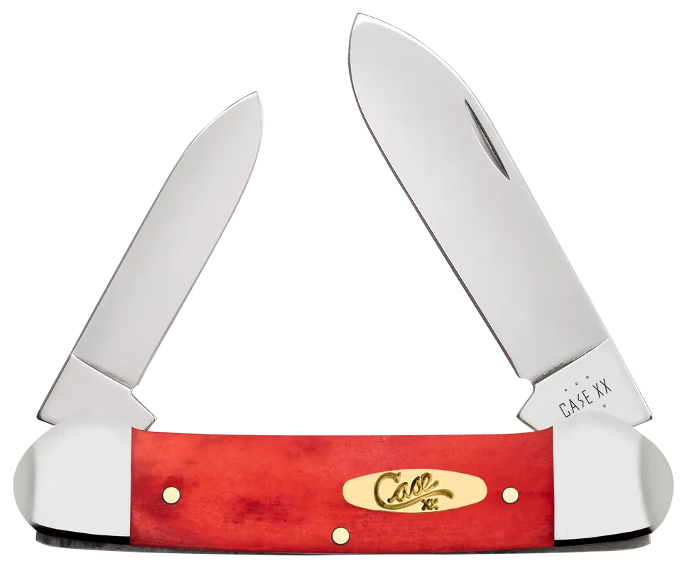 Canoe Folding Knife with Red Bone Handle and Mirror Polished Blade