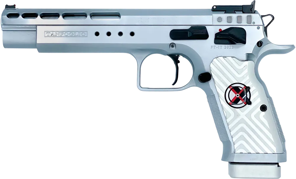 Tanfoglio Gold Match Xtreme 9mm Luger Pistol with Stainless Steel Features and White Polymer Grip