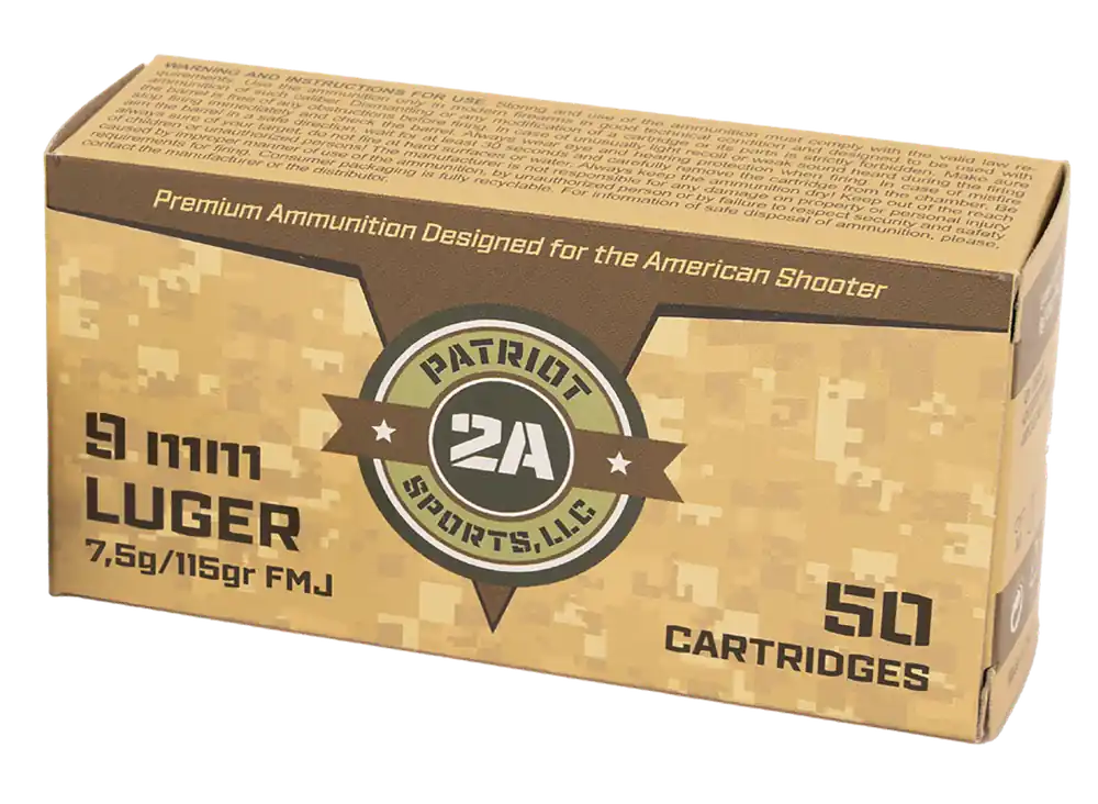 PATRIOT SPORTS 9mm 115gr FMJ Ammo - 50 Rounds/Box, 20 Boxes/Case