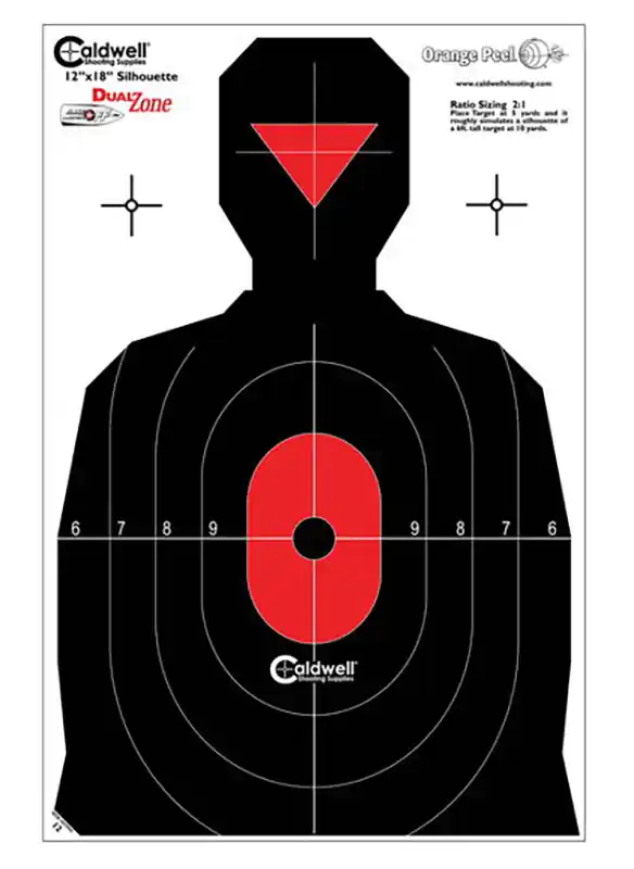 Caldwell Silhouette Dual Zone Paper Targets, Universal Black/Red, 8-Pack