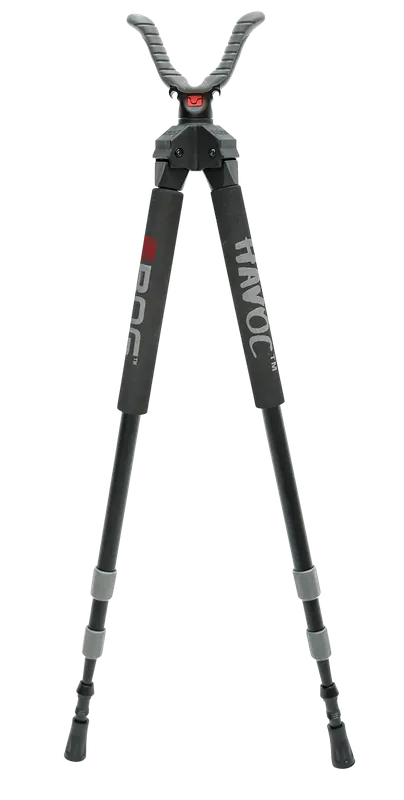 Bog-Pod Havoc Bipod: Black Aluminum, Foam Grip, Rubber Feet, 360° Pan, 21-50" Adjustment