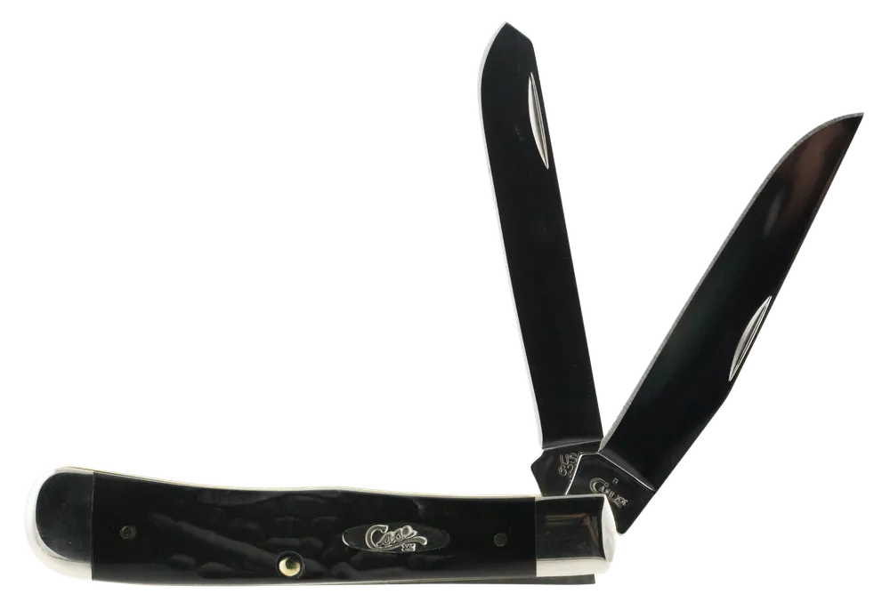 Case 18221 Trapper Folding Knife with Mirror Polished Tru-Sharp Blades and Rough Black Jigged Handle