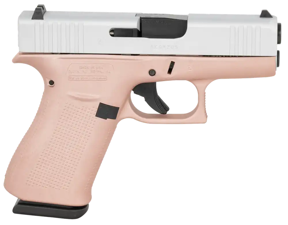Glock G43 Sub-Compact 9mm Pistol with Rose Gold Frame and Crushed Silver Slide