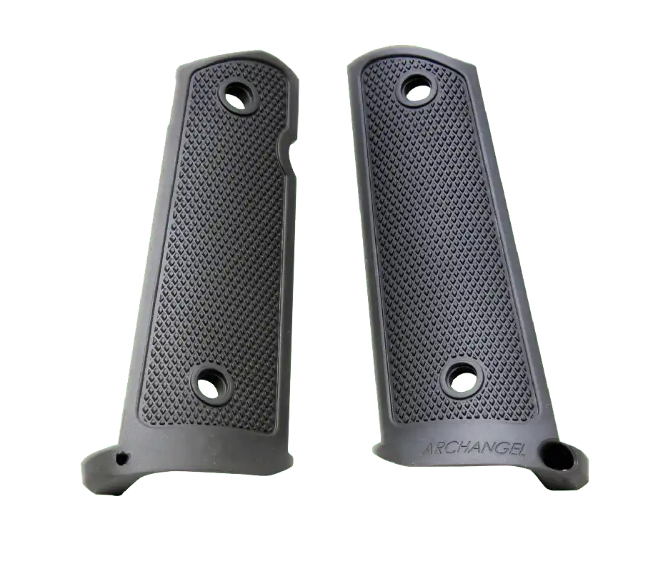 Aluminum Grip Panels with Black Anodized Diamond Checkering for 1911 Government