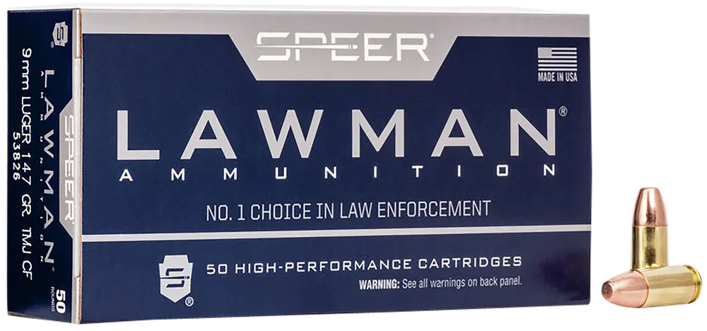 Speer Lawman 9mm Luger 147gr TMJ FN Ammo - 50 Rounds/Box, 20 Boxes/Case