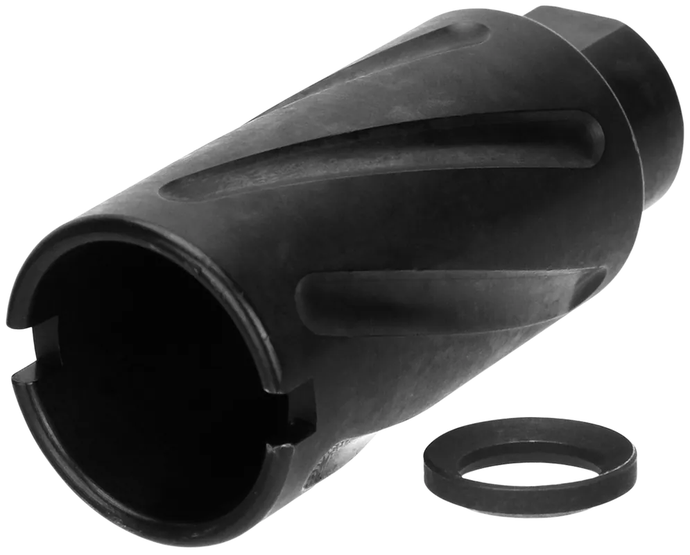 TacFire MZ10079MMN 9mm AR Muzzle Brake, Black Oxide, Spiral Fluted, 1/2"-36 tpi, 2.60" OAL, 1.12" Diameter
