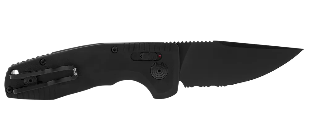 SOG-TAC Auto Compact Folding Knife with Part Serrated D2 Steel Blade and Aluminum Handle