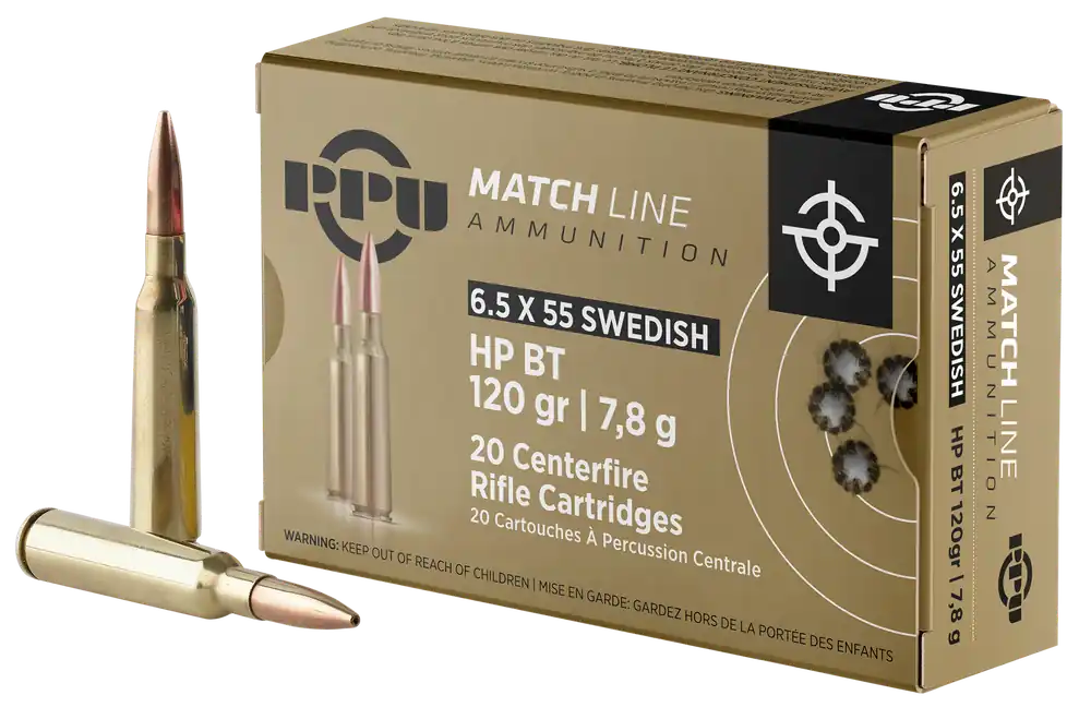 PPU PPM6 6.5x55 Swedish 120gr HPBT Ammo - 20 Rounds/Box, 10 Boxes/Case