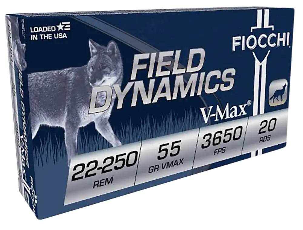 Fiocchi Field Dynamics .22-250 Rem 55gr V-Max Ammunition - 20 Rounds per Box