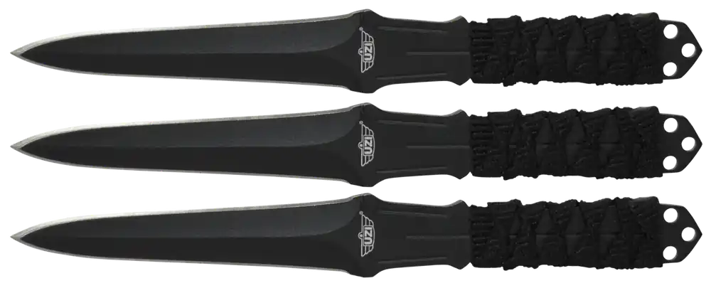 Uzi UZKTRW003 3" Black Throwing Knives with Nylon Cord Handle