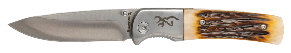 Browning Buckmark Hunter 3" Folding Knife with Stonewashed Blade and Jigged Bone Handle