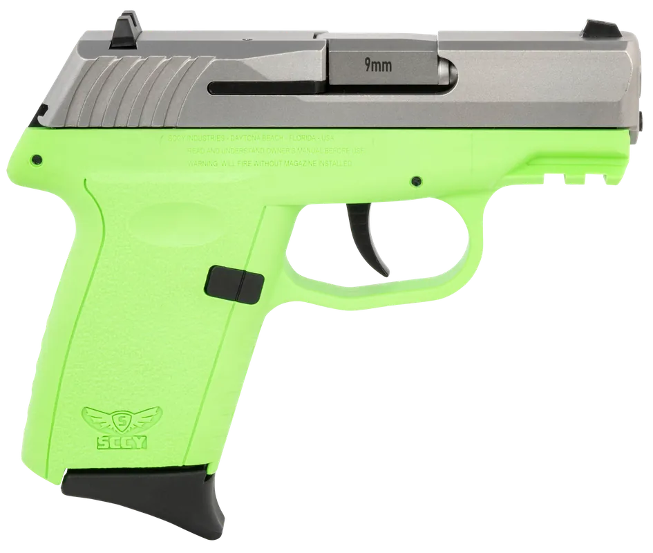 SCCY CPX-2 Gen3 9mm Pistol, Lime Green, 10+1 Capacity, Stainless Slide, No Thumb Safety