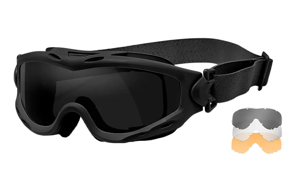 Wiley X SP293B Spear Goggles with Smoke Gray, Clear, and Light Rust Lenses in Matte Black Frame
