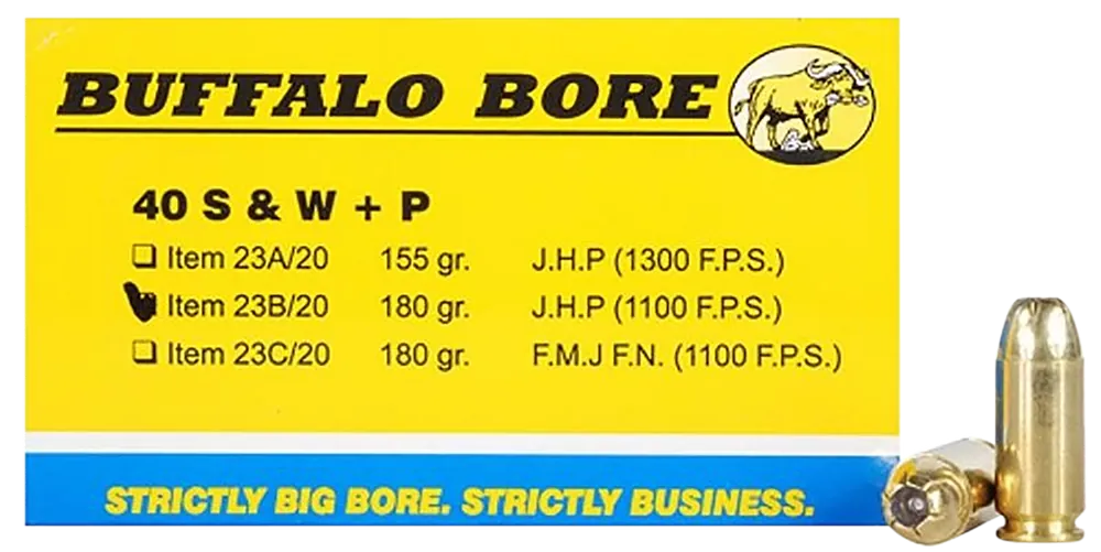 Buffalo Bore 40S&W +P 180gr JHP Ammo - 20 Rounds/Box