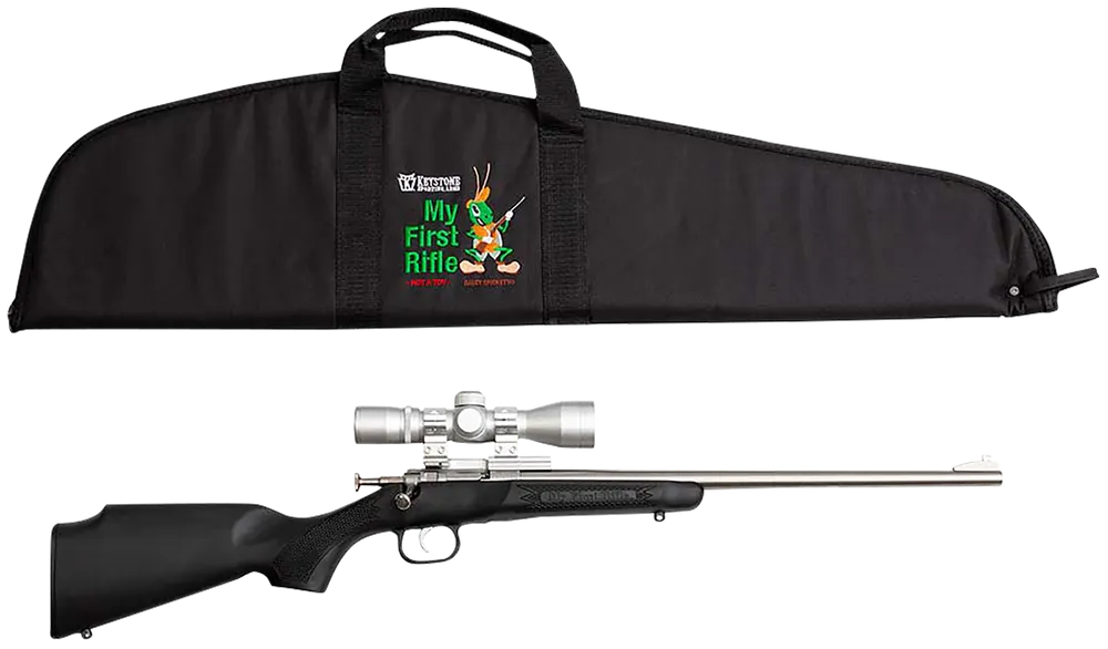Crickett KSA2245BSC Youth Rifle Package: 22 Caliber, Stainless Steel, Black Synthetic Stock, 4x32 Scope