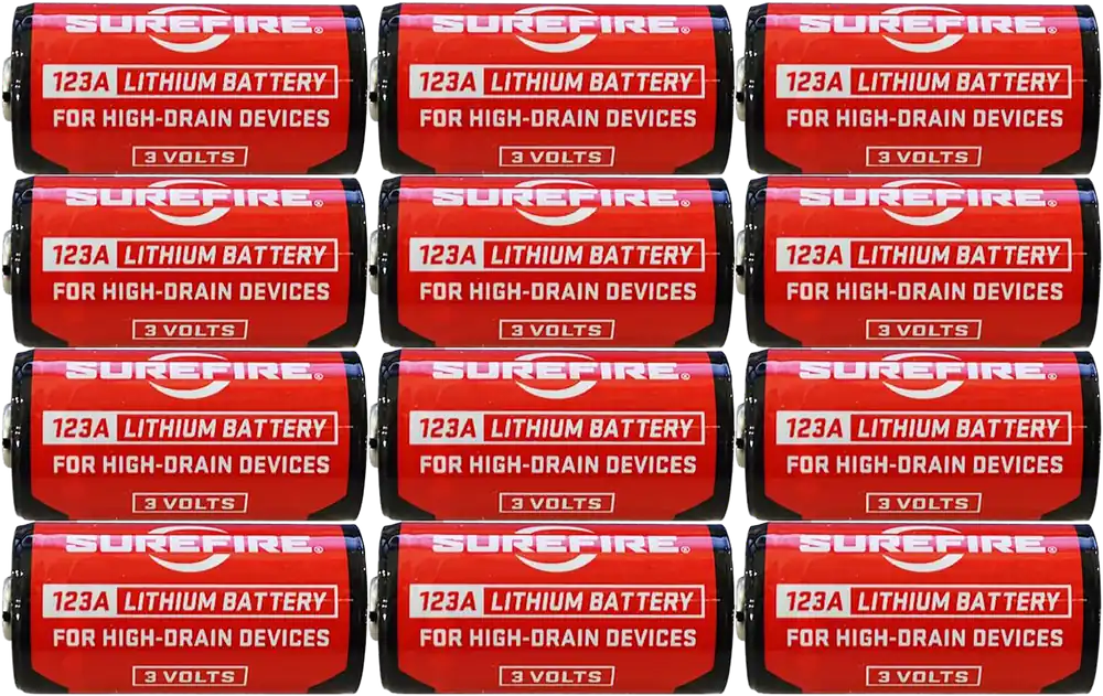 SureFire SF12ABBCS 123A Batteries - 3.0V, 1,550mAh, 12-Pack Clamshell (Red/Black)