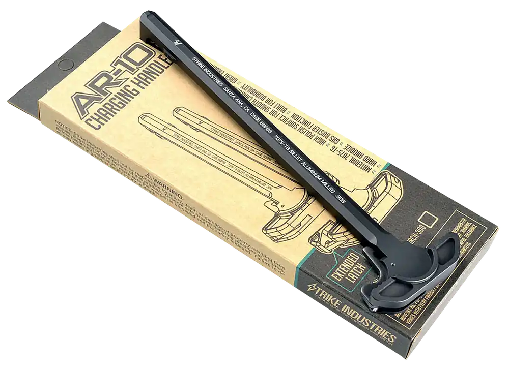 Extended Latch Charging Handle for AR-10 - Black Anodized Aluminum by Strike Industries