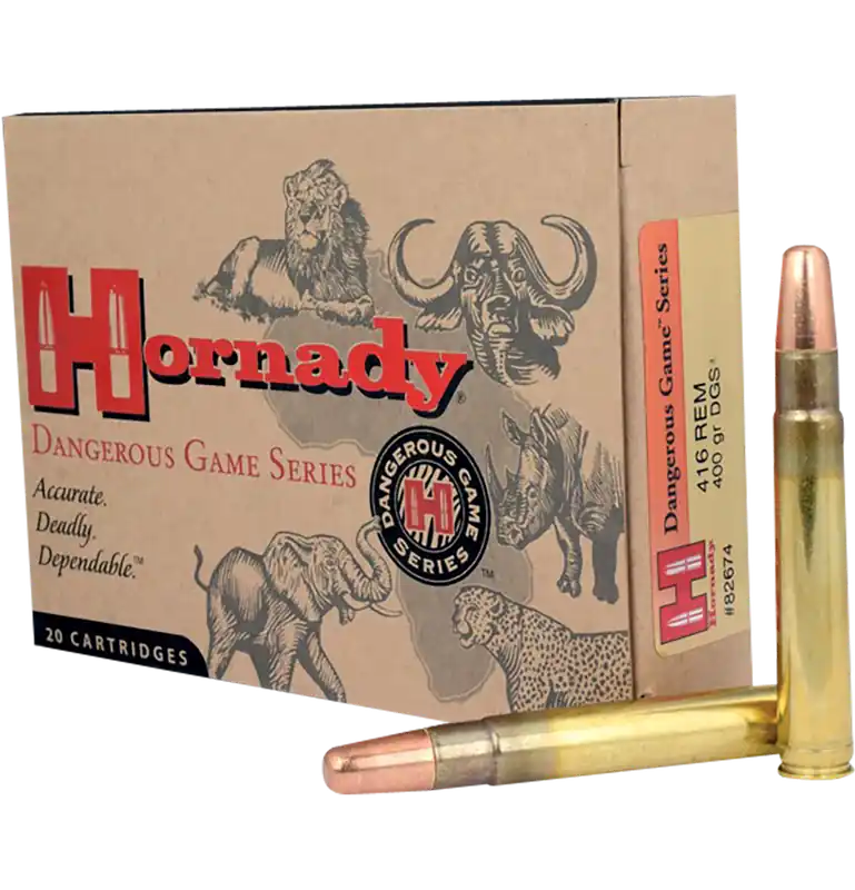 Hornady 82674 Dangerous Game .416 Rem Mag 400gr Solid Ammo - 20/Box, 6/Case