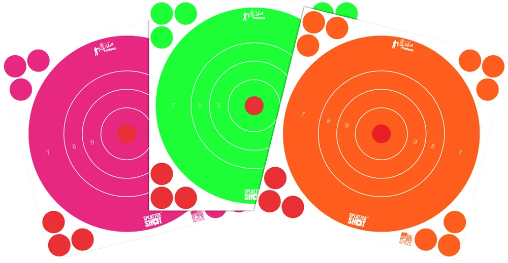 Pro-Shot 8" Bullseye SplatterShot Self-Adhesive Target 6-Pack - Orange/Pink/Green