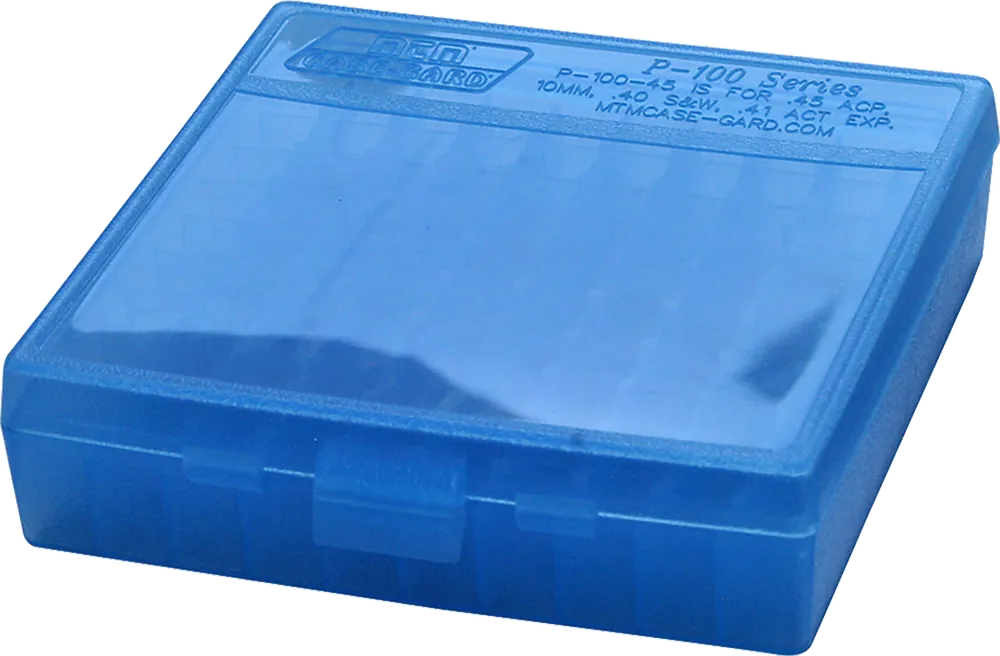 MTM Case-Gard P-100 Multi-Caliber Handgun Ammo Box - Clear Blue, 100-Round Capacity