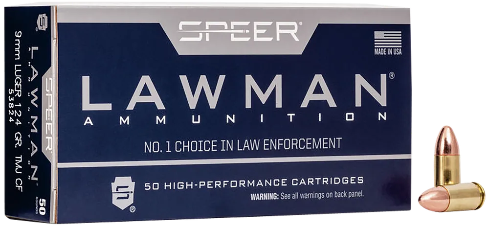 Speer Lawman 9mm Luger 124gr TMJ Clean-Fire Ammo - 50 Rounds/Box, 20 Boxes/Case