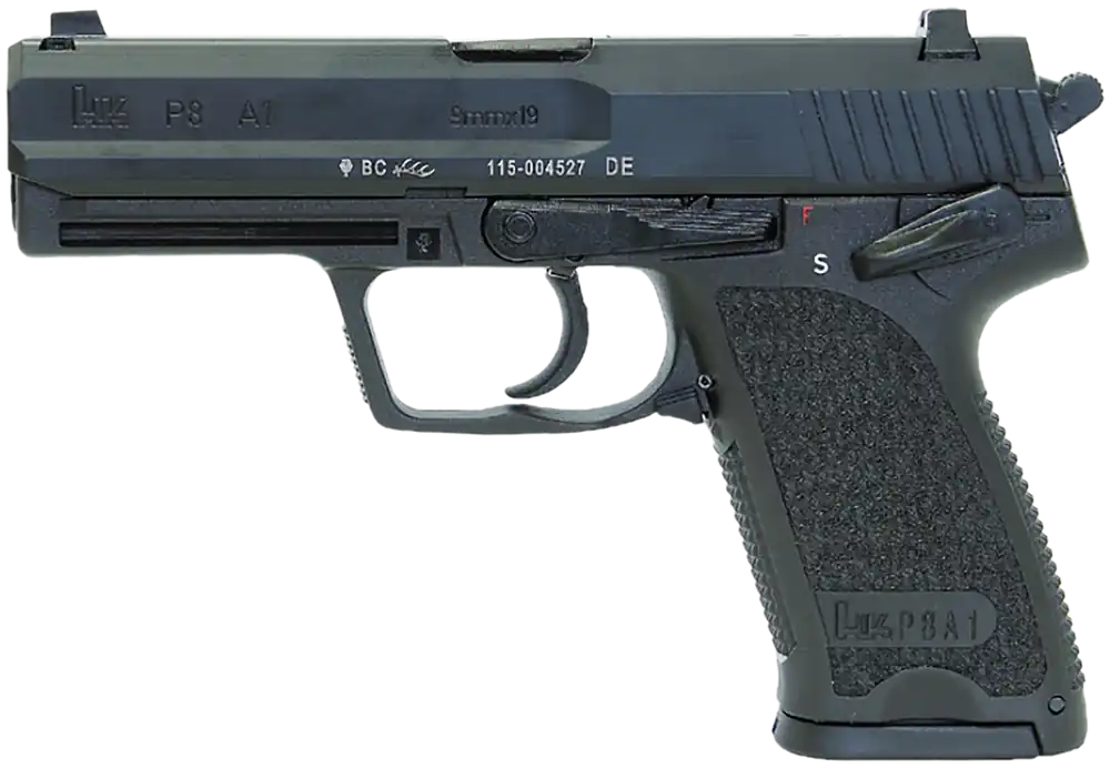 HK 81001072 P8A1 9mm Luger Pistol with 16.50" Black Steel Barrel and Black Receiver, 15+1 Capacity