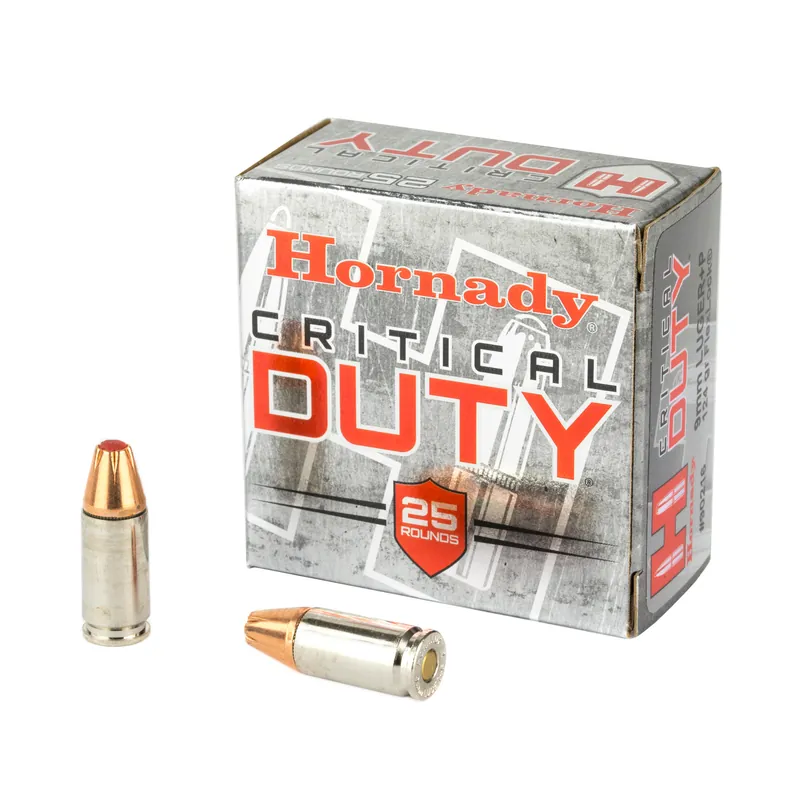 Hornady 9mm+P 124 Grain Critical Duty Ammunition - 25 Rounds/250 Rounds