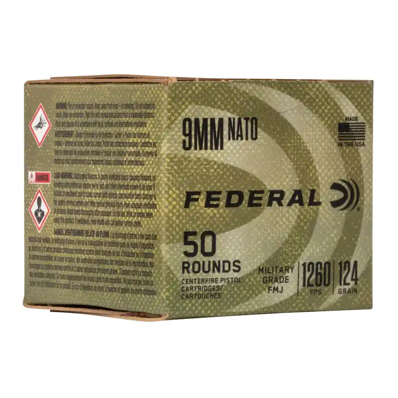Federal Military-Grade 9mm 124 Grain FMJ Ammunition - 50 Rounds/500 Rounds