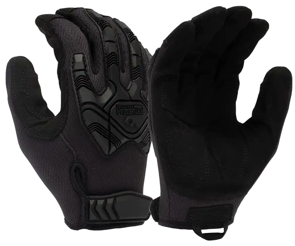 Pyramex VGTG40BM Heavy-Duty Impact Operator Gloves, Medium, Black Synthetic Leather, Hook & Loop Closure