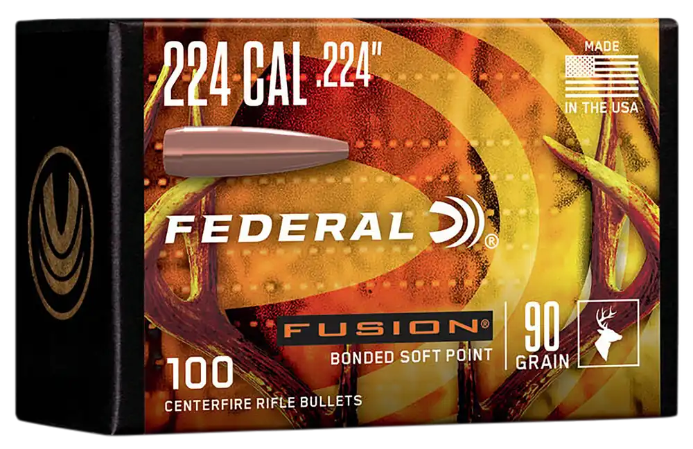 Federal FB224F1 Fusion Component .224 Cal 90 gr Bonded Soft Point - 100/Box, 4/Case