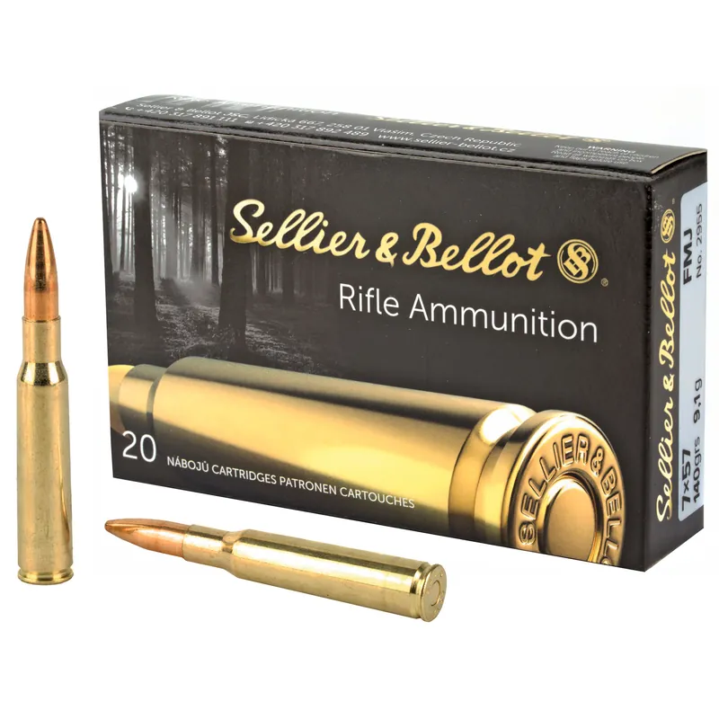 S&B 7x57mm 140 Grain FMJ Ammunition - 20 Rounds per Box, 400 Rounds per Case