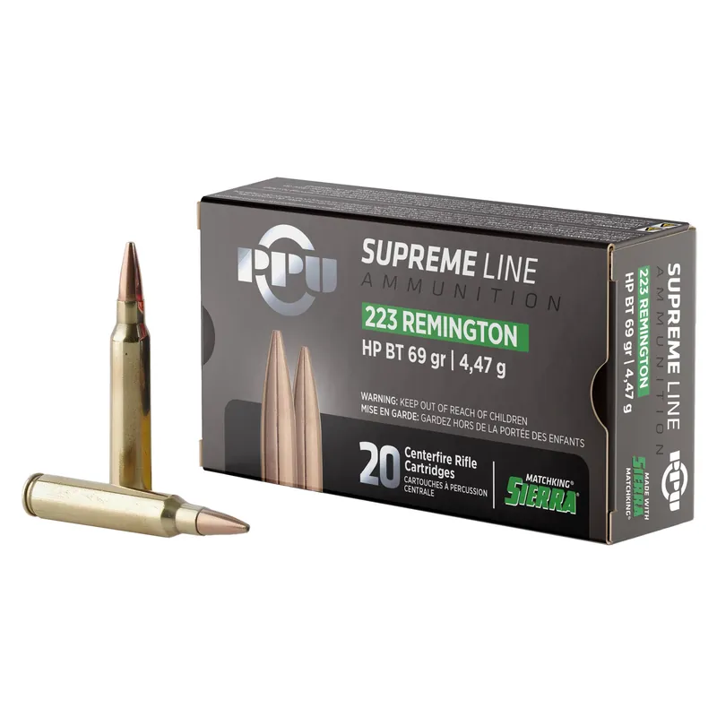PPU Supreme .223 Remington 69 Grain HPBT Ammunition - 20 Rounds per Box, 1000 Rounds per Case
