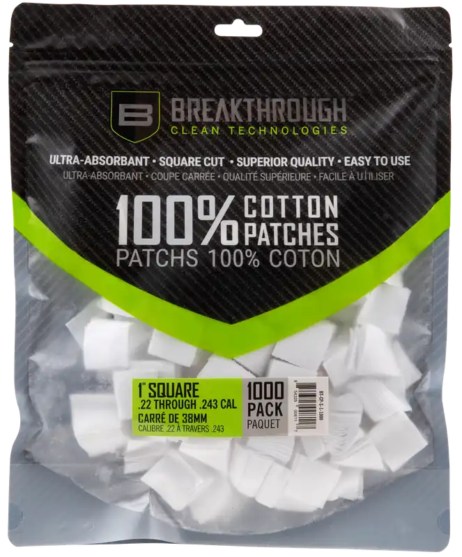 Breakthrough Clean BTCPS11000 1" Square Patches for 243/270 Caliber - 1000 Pack