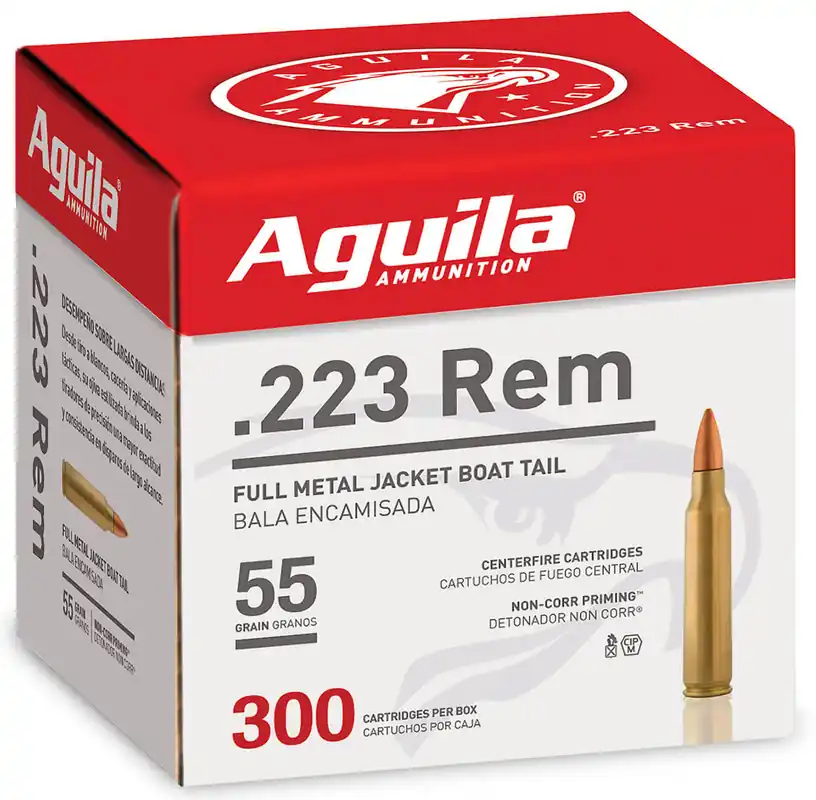 Aguila 223Rem 55gr FMJ Target & Range Rifle Ammo - 300 Rounds/Box, 4 Boxes/Case