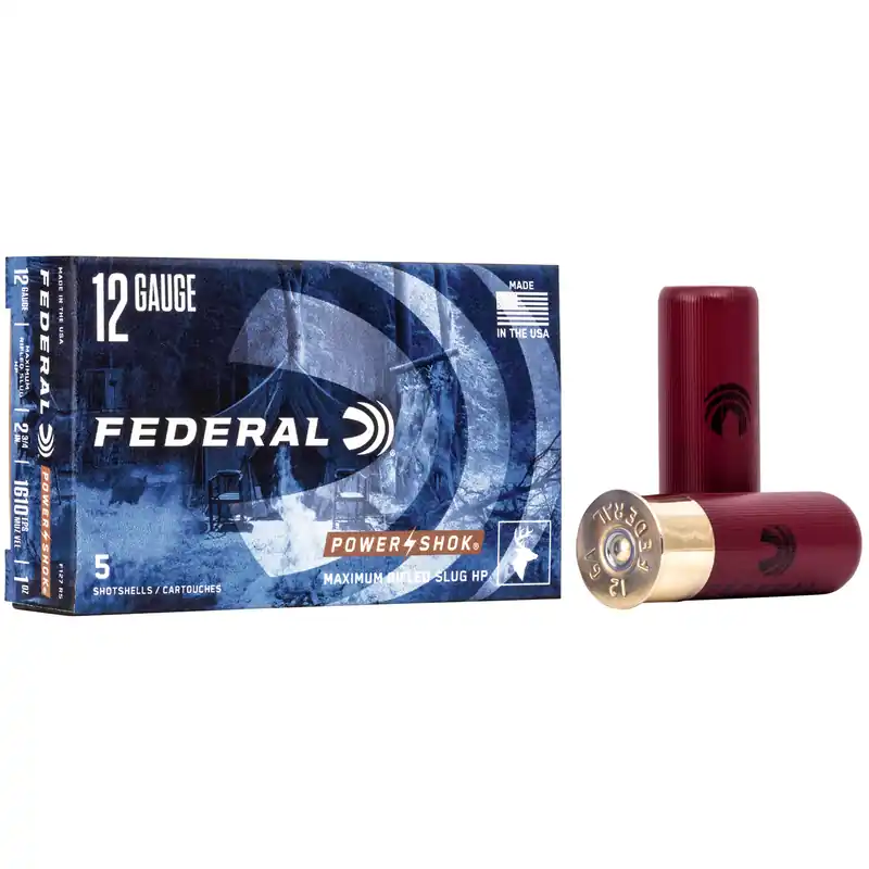 Federal Power-Shok 12 Gauge 2.75" Rifled Slug, 5 Rounds/250 Rounds Case