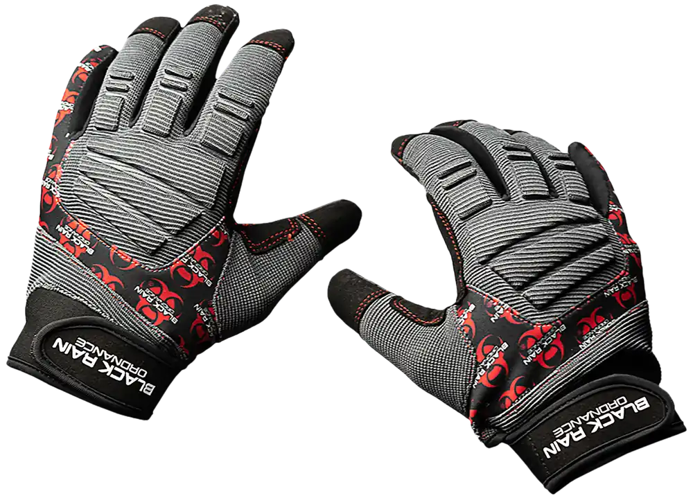 Black Rain Ordnance Tactical Gloves - Black/Gray/Red Medium Velcro