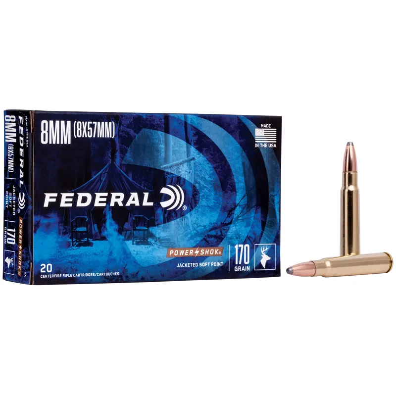 Federal Power-Shok 8mm Mauser 170 Grain Soft Point Ammunition - 20 Rounds/200 Rounds