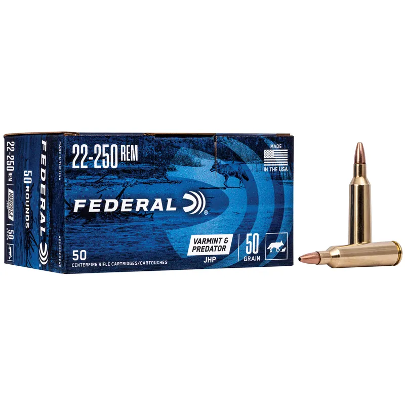 Federal American Eagle Varmint & Predator .22-250 Remington 50 Grain 50 Rounds/250 Rounds