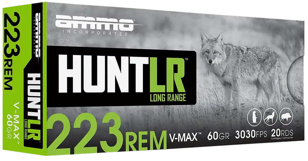 Ammo Inc 223Rem 60gr V-Max Long Range Hunting Ammo - 20 Rounds per Box