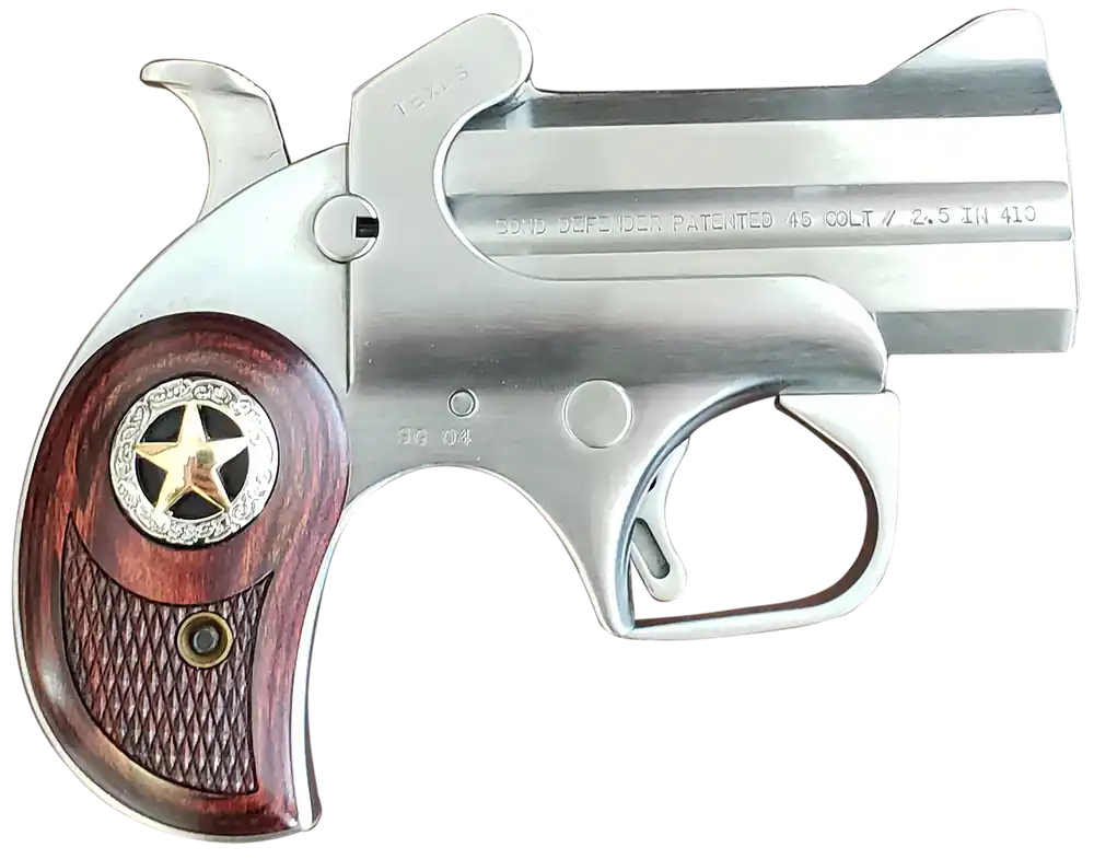 Bond Arms BARD Rustic Defender: 45 Colt/410 Gauge, 3" Barrel, Stainless Steel, Rosewood Grip, Holster Included