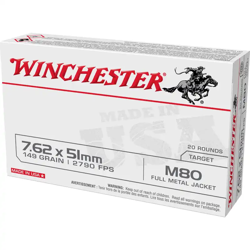 Winchester 7.62x51mm M80 149 Grain FMJ Ammunition - 20 Rounds/500 Rounds
